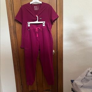Figs Top and Jogger - Deep Cranberry
